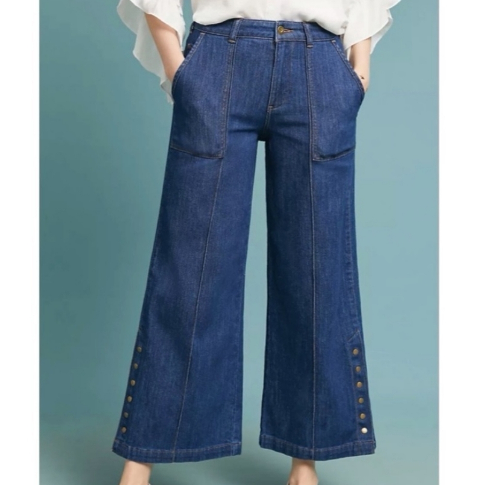Anthropologie Pilcro and the Letterpress Wide Leg Crop Button Up Ankle Jeans 26 - Picture 3 of 15